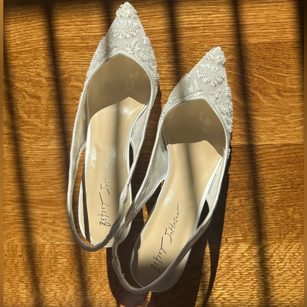 Betsey Johnson White Embellished Slingback Heels